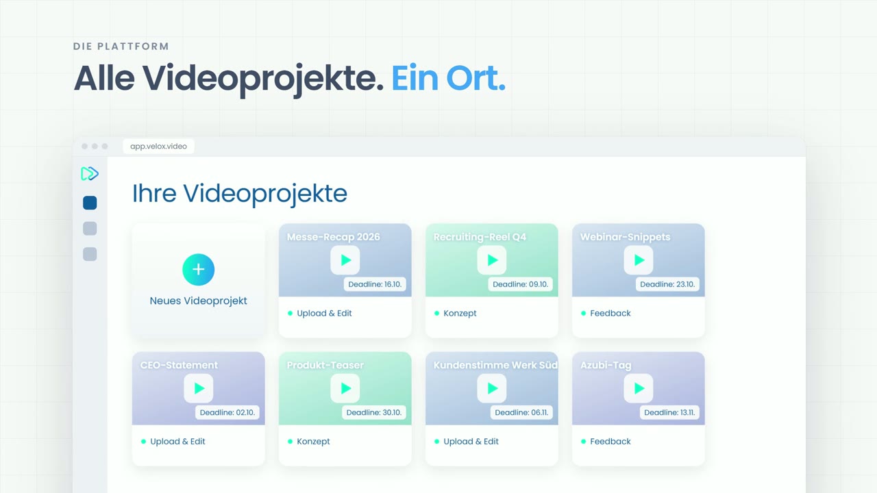 velox Promo-Video: Videoprojekte, Konzept, Upload & Edit und Feedback in einer Plattform